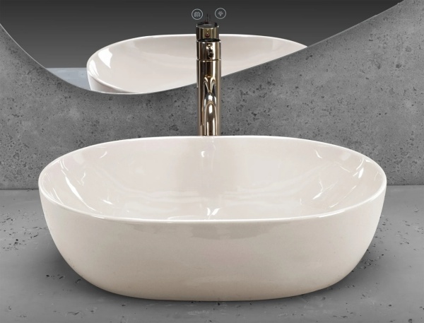 Lavoar pentru blat Rea Lisa ,Dimensiune 49cm, Culoare Ecru Shiny - Img 2