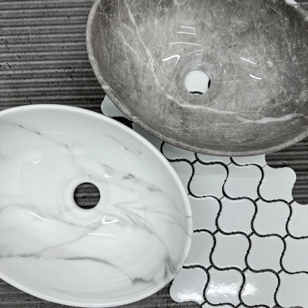 Lavoar pentru blat REA Mini Grigio, Design Modern , Imitatie de piatra - Img 4