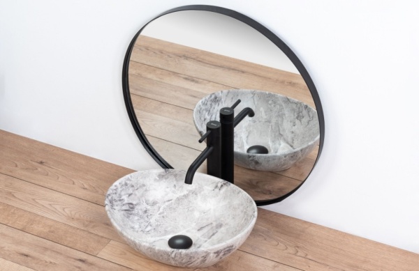 Lavoar REA Sofia Lavabo Stone, 41x34.5x15 cm, montaj pe blat, design deosebit, ceramica sanitara, Gri - Img 6