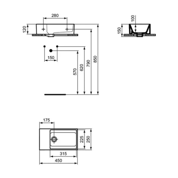 Lavoar suspendat Ideal Standard Atelier Extra 45 cm alb lucios cu orificiu preaplin stanga - Img 9