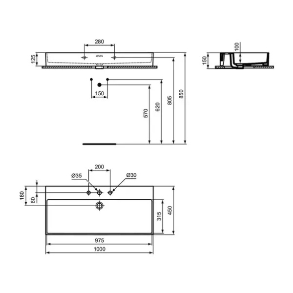 Lavoar suspendat Ideal Standard Atelier Extra alb lucios cu 3 orificii baterie si preaplin 100 cm - Img 10