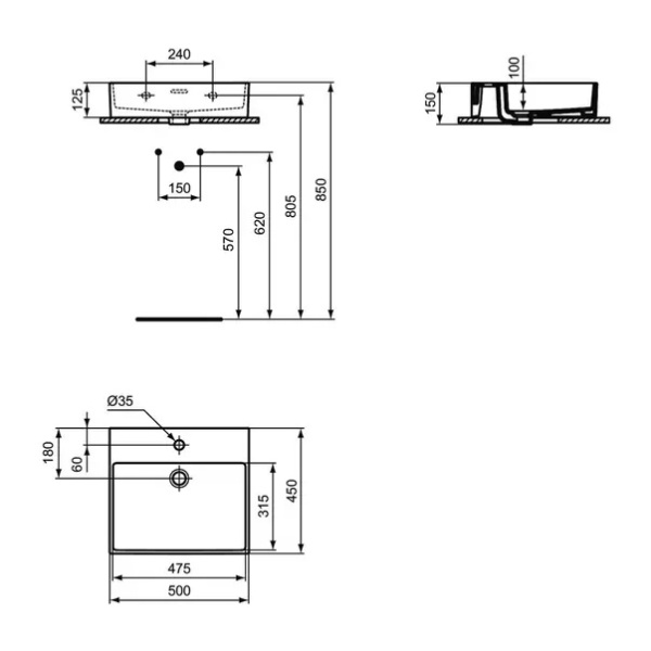 Lavoar suspendat Ideal Standard Atelier Extra alb lucios cu orificiu baterie si preaplin 50 cm - Img 11