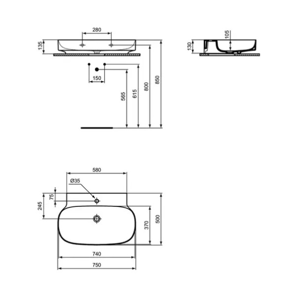 Lavoar suspendat Ideal Standard Atelier Linda-X alb lucios cu orificiu baterie 75 cm - Img 12