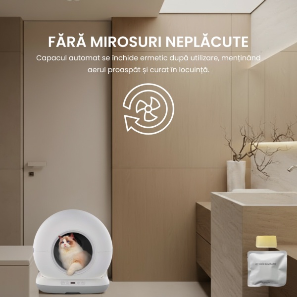 Litiera Automata Smart SeveShop, pentru Pisici, Auto-Curatare si Sterilizare Automata, Control prin Aplicatie Mobila, Afisaj LED cu Comenzi Intuitive, Functie de Curatare Usoara, Design Oval Modern, Capacitate 9L, Alb - Img 5