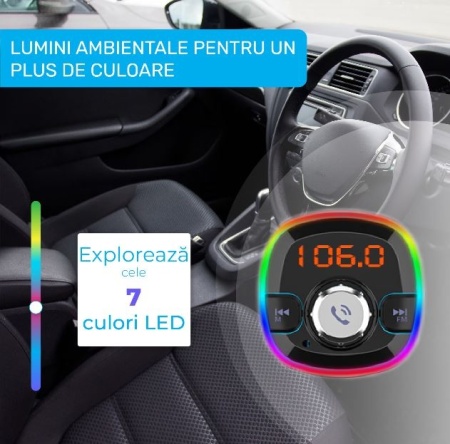 Modulator FM Gemevo® Bluetooth 5.0, Transmitator FM cu functie de incarcator auto quickcharge 3.0 - Img 5
