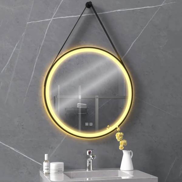 Oglinda rotunda LED suspendata pe curea 80 cm - Img 3