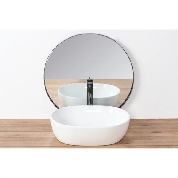 Pachet lavoar pe blat Rea Amelia alb 48 cm, baterie lavoar Ideal Standard Ceraline negru si ventil lavoar Click-Clack negru - Img 5