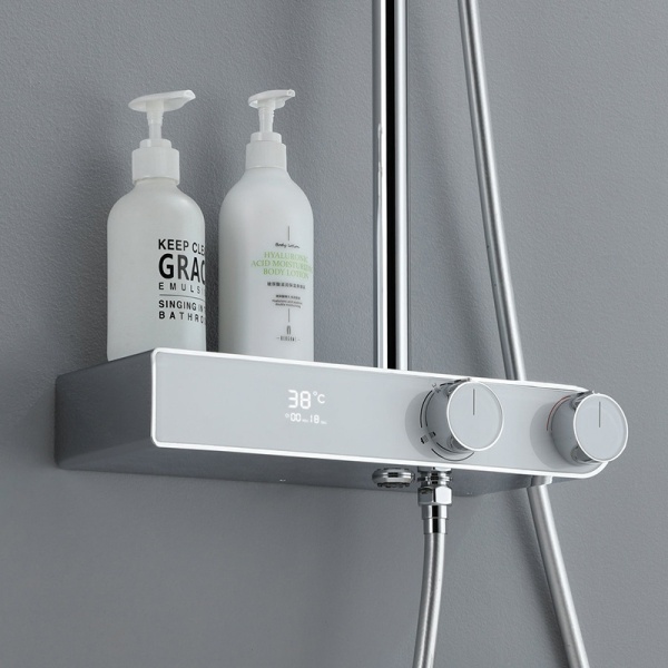 Set de dus F12A Design Modern, Cu Efect de Ploaie si Afisaj LCD, Culoare Crom - Img 6