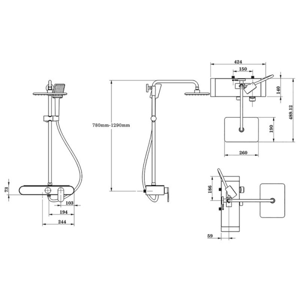 Set de dus PRO cu termostat incorporat , Dus cu efect de ploaie, Culoare Negru - Img 4