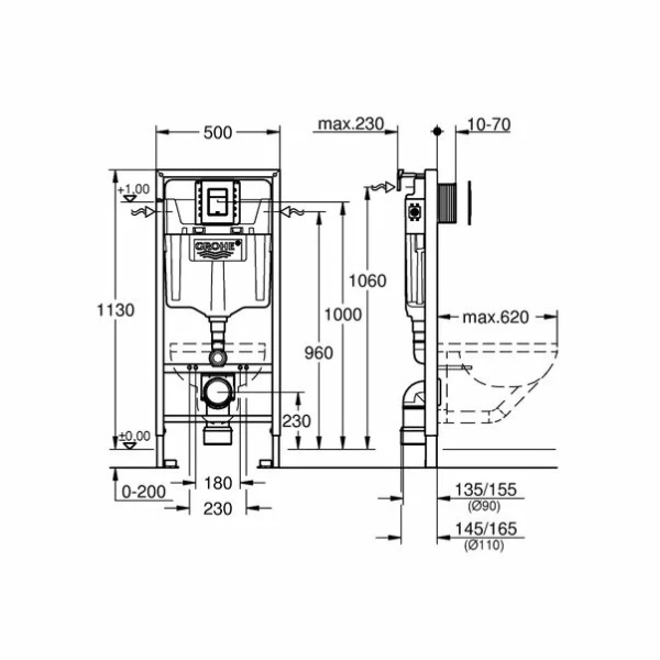 Set rezervor incastrat Grohe Rapid SL pentru vas wc cu clapeta cromata Skate Cosmopolitan S si set fixare - Img 2