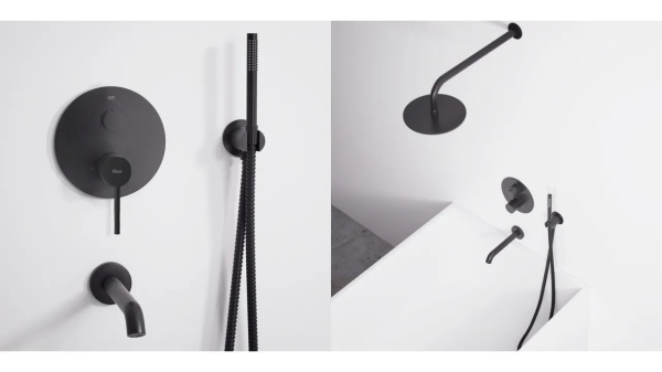 Sistem Complet De Dus REA LUNGO BOX, Montaj In Perete, Para Rotunda Tip Ploaie 25x25 Cm, 2 Functii De Curgere A Apei, Finisaj Negru Mat - Img 3