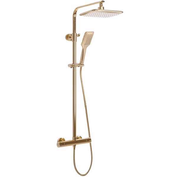 Sistem Complet De Dus REA TOM Montaj Pe Perete, Para Dreptunghiulara Tip Ploaie 25 x 17 Cm, 2 Functii De Curgere A Apei, Inaltime 120 cm, Auriu - Img 6