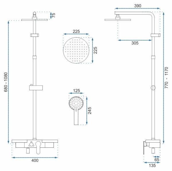 Sistem De Dus Cu Suport Pentru Produse Ingrijire Personala REA SANTOS, Para Rotunda Tip Ploaie 22.5 X 22.5 Cm, 3 Functii , Negru Mat - Img 3