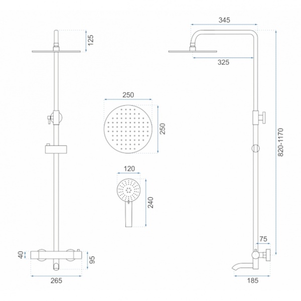 Sistem dus cu termostat REA ERA Lungo Black cu termostat, dus tip ploaie 25x25 cm, montaj pe perete, dus de mana, finisaj Negru Mat - Img 2