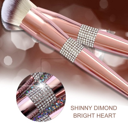 Trusa pensule de machiaj ODISSEY LIFE® 14 pensule Luxury Diamond Pink Rose, fard de pleoape, sprancene, amestecare, ventilator, set de pensule pentru gene, pentru contur, White - Img 3