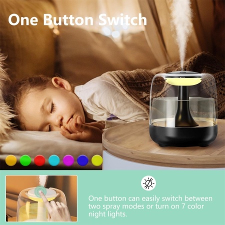 Umidificator de aer cu difuzor aromaterapie NeoSimply® cu lumini LED, Portabil, USB, Rezervor 650ml, 2 moduri de functionare, Lumini de noapte, Umidificator camera si masina auto, black - Img 4