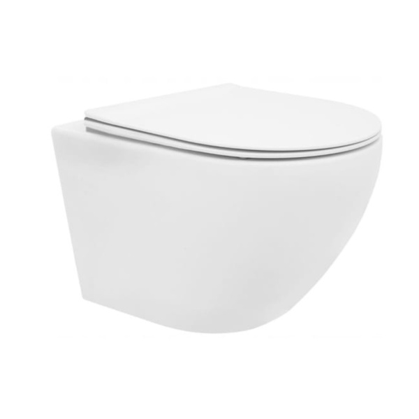 Vas WC PRO 1216S RIMLESS suspendat, ceramica sanitara, 50 x 37 x 36 cm, scaun duroplast slim, Alb - Img 5