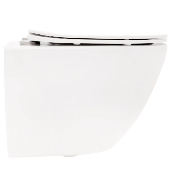 Vas WC REA CARLO FLAT MINI, Suspendat, Ceramica Sanitara, 49.5 x 37 x 35.5 cm, Scaun soft-close inclus, Alb - Img 3