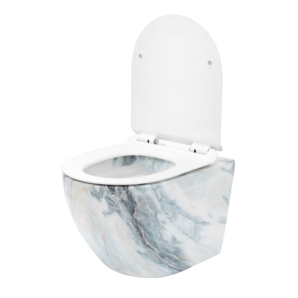 Vas WC REA CARLO SLIM Granit MAT, Imitatie Marmura, suspendat, ceramica sanitara, 49,5 x 37 x 32 cm, Capac Soft-Close Inclus, Design Unic - Img 5