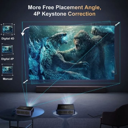 Videoproiector SeveShop, Android si Wi-Fi, Bluetooth, portabil, 12 000 Lumeni, Rezolutie 1920 x 1080 HD, Support 8K, Dolby Digital Audio, Mirroring pentru Android/IOS, difuzor integrat, Grey - Img 3