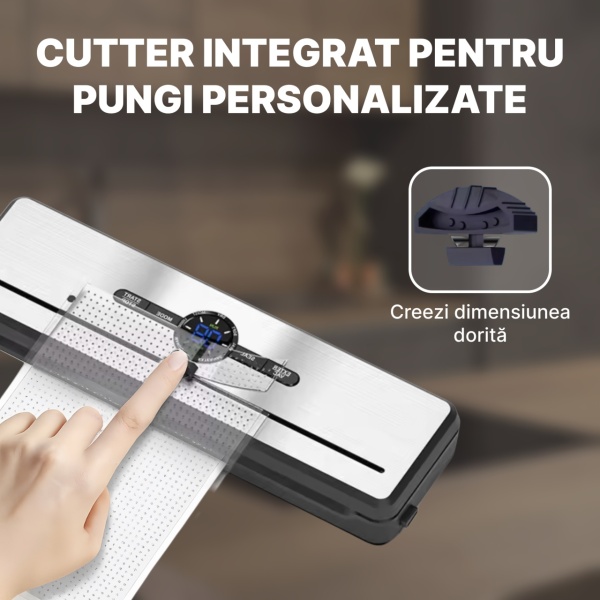 Aparat de Vidat si Sigilat Alimente SeveShop®, Bare de Lipire 30 cm, 7 Moduri de Operare, Uscat, Umed, Lichid, Display LED Tri-Color, Cutter Integrat, Tava Detasabila, Aparat Vidat cu Furtun pentru Recipiente, Sigilare 5 kg, Aparat Vidat Alimente Negru - Img 7