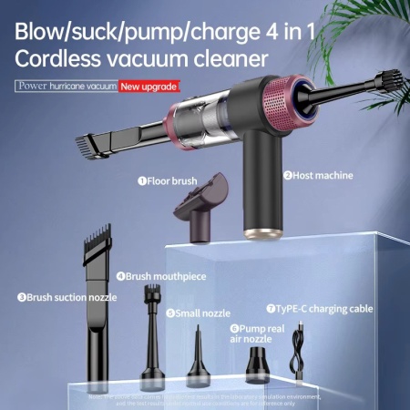 Aspirator auto 4 in 1 ODISSEY LIFE®, Turbo Duster, 12000PA, 120W, baterie 4000mAh, reancarcabil, functii aspirare, suflare si vidare, filtru HEPA, magenta - Img 8