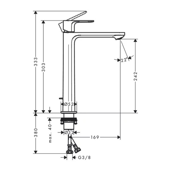 Baterie lavoar inalta Hansgrohe Rebris S 240 negru mat cu ventil Pop-Up - Img 2