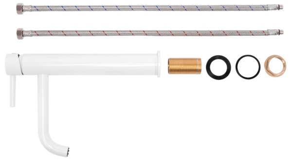 Baterie Lavoar Inalta REA LUNGO WHITE HIGH Montaj Pe Blat, Capat Fix, Inaltime 28 Cm, Finisaj Alb - Img 3