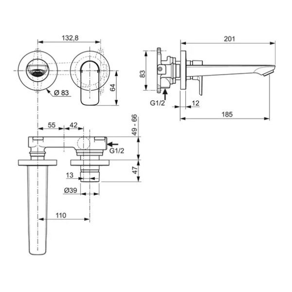Baterie lavoar incastrata Ideal Standard Connect Air pipa 19 cm crom lucios fara corp ingropat - Img 6
