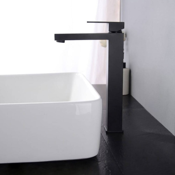 Baterie lavoar PRO QUADRO BLACK High, Montaj pe blat, inaltime 27cm, finisaj Negru Mat - Img 6