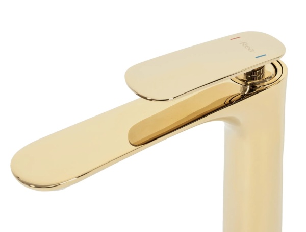 Baterie Lavoar REA BERG GOLD LOW, Montaj Pe Blat, Capat Fix, Monocomanda, Inaltime 16 Cm, Auriu - Img 3
