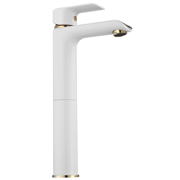 Baterie Lavoar REA BLOOM WHITE GOLD High, Montaj Pe Blat, Capat Fix, Inaltime 30 Cm, Finisaj Alb/Auriu - Img 4