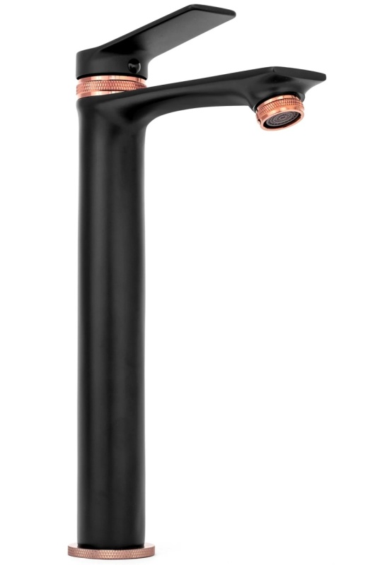 Baterie Lavoar REA VIRAL BLACK ROSE GOLD HIGH, Montaj Pe Blat, Capat Fix, Monocomanda, Inaltime 30.5 Cm, Negru/Rose Glod - Img 5
