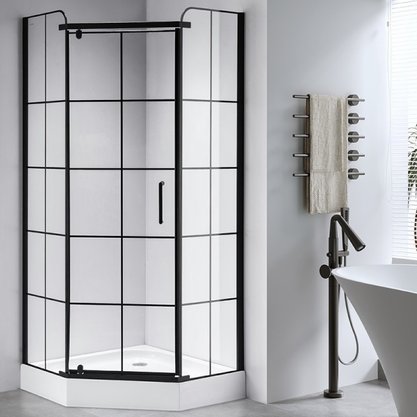 Cabina de dus BS06A Pentagonala 80x80cm, Cu Cadita de dus , Design Modern, Culoare Negru - Img 4