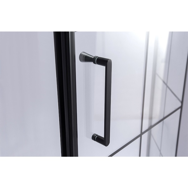 Cabina de dus BS06B Pentagonala 90x90cm, Design Modern Negru + Cada de dus ST07B, Culoare Alb - Img 4