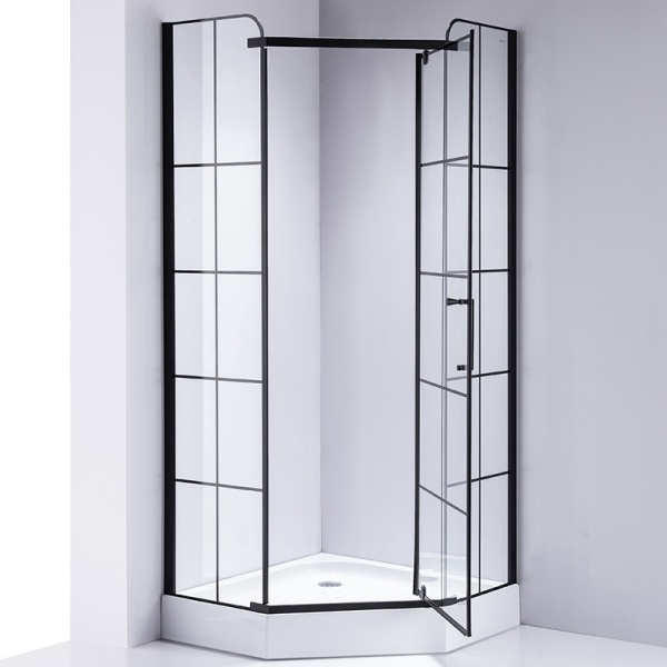 Cabina de dus BS06B Pentagonala, Design Modern 90x90cm ,Culoare Negru , Cu Cadita de dus , Culoare Alb - Img 4