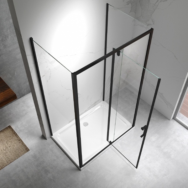 Cabina de dus dreptunghiulara din sticla securizata cu 3 pereti si rame negre KZ23D 100 x 70 cm - Img 5