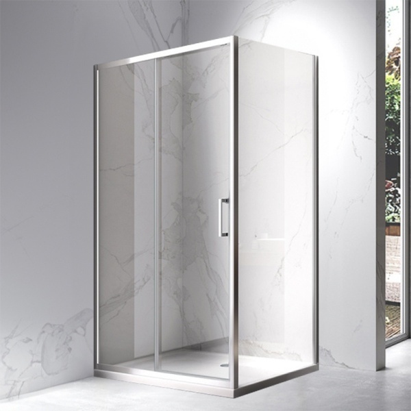 Cabina de dus dreptunghiulara dins ticla securizata cu rame cromata si cadita alba inclusa KZ103C-ST03C 120 x 80 cm - Img 2