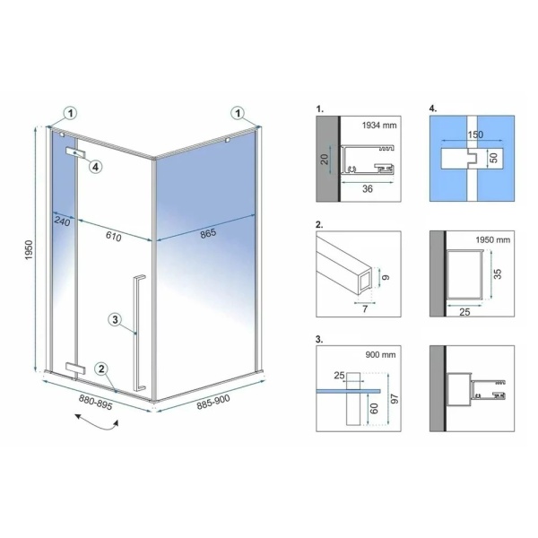 Cabina de dus Fargo, Dimensiune 90x90cm, Culoare Black Mat - Img 3