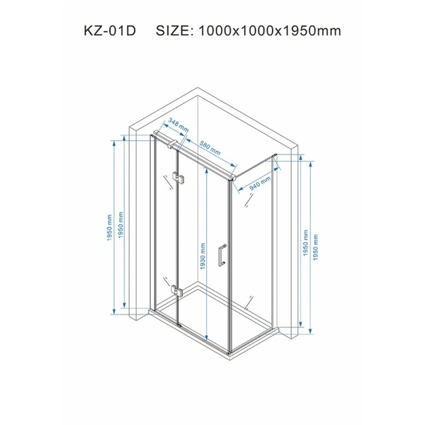 Cabina de dus KZ01D Patrata, Dimensiune 100x100cm, Design Modern, Culoare Negru - Img 4