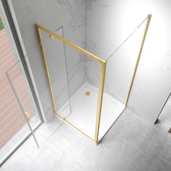 Cabina de dus KZ04B, Patrata , Design Modern, Dimensiune 80x80cm, Culoare Auriu Periat - Img 4