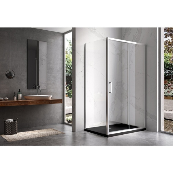 Cabina de dus KZ104C Dreptunghiulara 120x90cm, Culoare Crom+Cadita de dus, Culoare Negru - Img 4