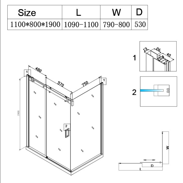Cabina de dus KZ203B, Dimensiune 110x80cm, Usi glisante, Culoare Alb - Img 4
