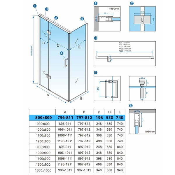 Cabina de dus patrata din sticla securizata si rame cromate cu cadita de dus neagra KZ01B/ST02A-BL 80 x 80 cm - Img 6