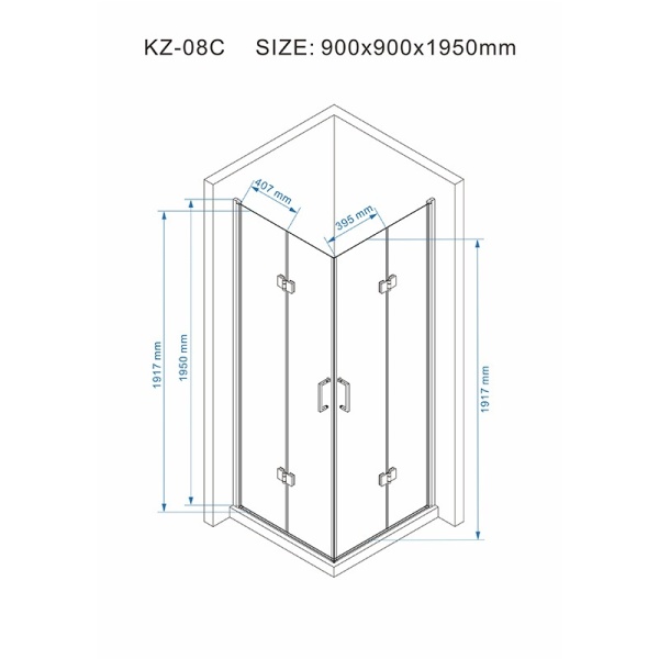 Cabina de dus patrata KZ08C, Usi pliabile, Dimensiune 90x90cm, Culoare Auriu Periat - Img 2