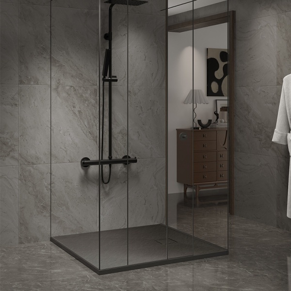 Cabina de dus Patrata KZ1390B, Dimensiune 90x90cm, Culoare Negru+Cada de dus RIKO neagra - Img 2