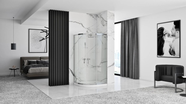 Cabina dus Rea Look 90x90 cu usi culisante si Cadita Semirotunda, Crom lucios - Img 2