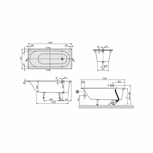 Cad?? dreptunghiulara compozit Villeroy&amp;Boch Oberon 170x75 cm Quaryl - Img 3