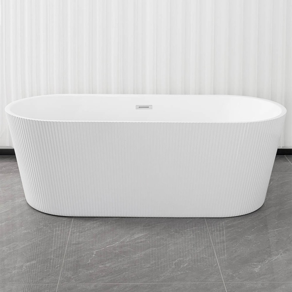 Cada De Baie Freestanding 160x75x58cm, Textura Eleganta si Linii Moderne , Culoare Alb - Img 2