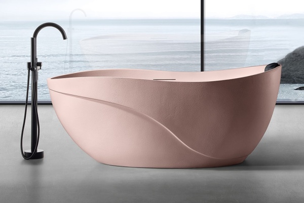 Cada de Baie Freestanding, Design Modern 170x80x71cm, Strat Abraziv, Culoare Roz Mat - Img 4